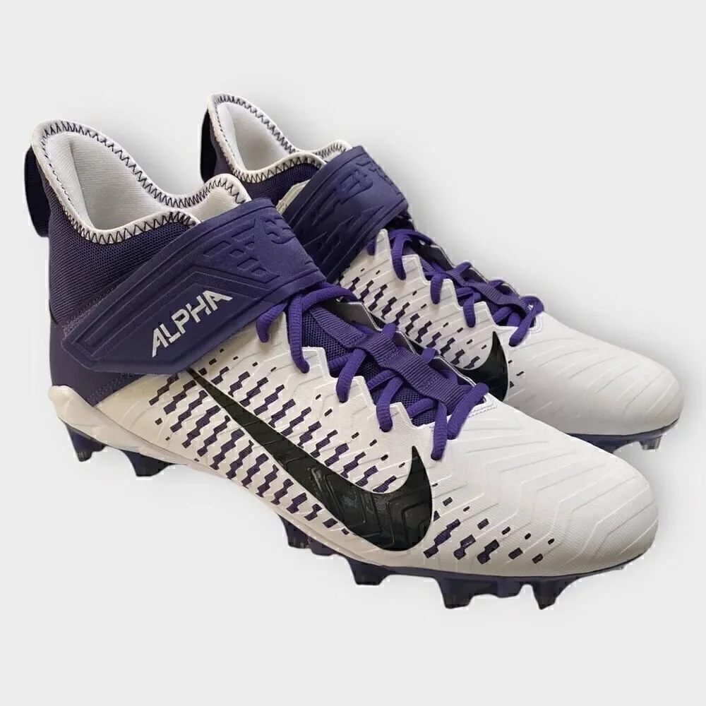 Nike Alpha Menace Pro 2 Mid White Purple Football Cleats BV3945-104 Mens Size 12